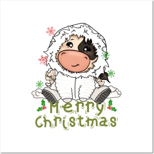 Kids Cow Christmas Cute Cow Merry Christmas Xmas Matching HO HO HO Posters and Art